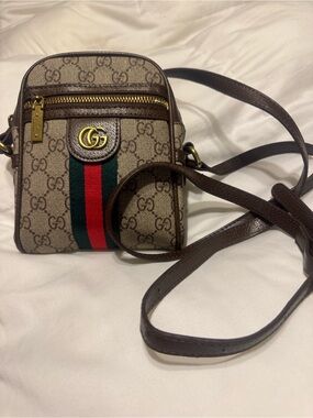 Gucci GG Supreme Mini Crossbody with Green and Red Web Stripe